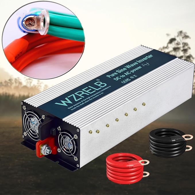 WZRELB 5000W Pure Sine Wave Inverter 12V DC to 110V 120V AC Power Converter with LED Display, Hardwire Terminal,Off-Grid Portable Power Inverter with 4 AC Outlets for Home, RV, Truck, Camping