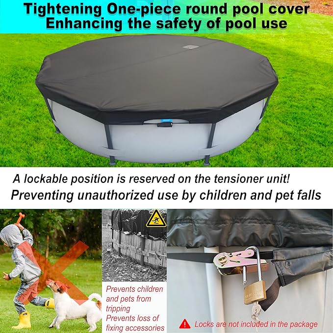 24 Ft Pool Cover, with Automatic Drain Round Pool Cover, One-Piece Quick Installation and Removal Above Ground Pool Cover, Preventing Waterlogging, UV Protected Solar Swimming Pool Cover