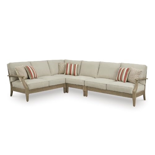 4-Piece L-Shape Outdoor Sectional, Wood, Beige