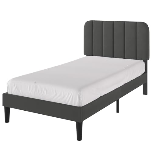 Twin Size Bed Frame with Upholstered Headboard
