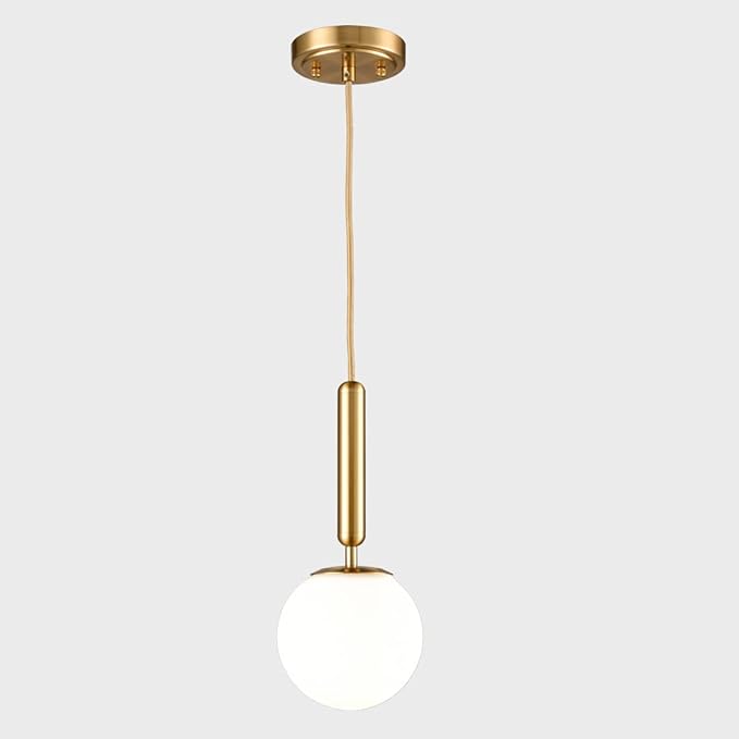 DIRYZON EUL Mid Century Modern Globe Pendant Light Opal Glass Hanging Light