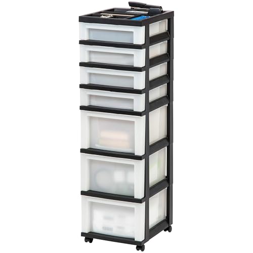 2 Pack 7 Drawer Plastic Storage Rolling Organizer Cart with Caster Wheels for Laundry Room (2 Count)
