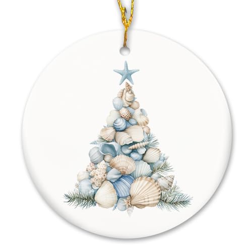 Blue Starfish Seashell Tree Christmas Ceramic Ornament Gifts