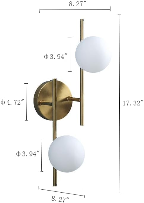 Modern Globe Wall Sconce 2 Light Bedroom Wall lamp Gold Wall Light Fixture