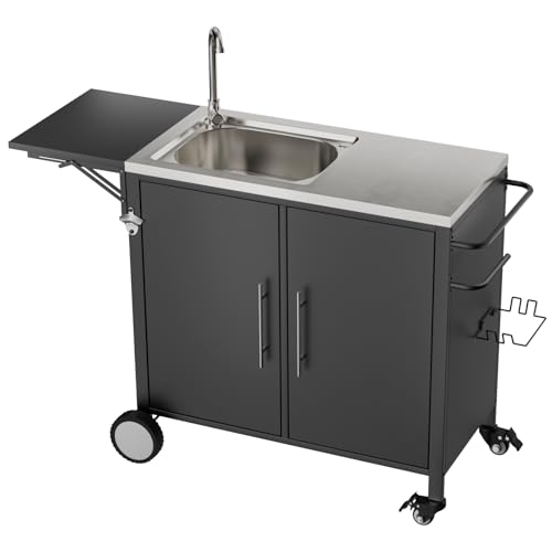 Outdoor Grill Table with Sink & Foldable Worktop