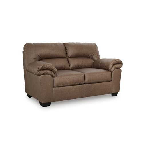 Faux Leather Caramel Brown Loveseat Sofa Couch