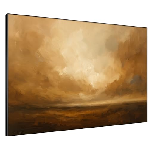 36"x46" Extra Large Framed Wall Art Golden Horizon Abstract Landscape Warm Brown and Amber Sky Illustration for Home Living Room Bedroom Decor