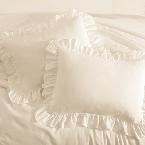 King Comforter Set Whisper White Ruffle 7 Pieces Farmhouse Bed in a Bag