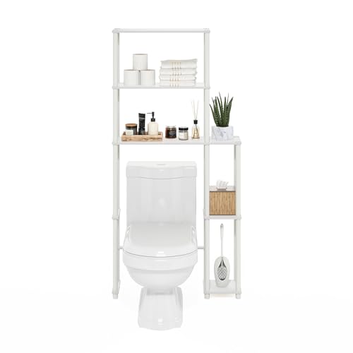 Turn-N-Tube Over The Toilet Storage, 5-Shelf Over The Toilet Organizer, Freestanding Space Saver Bathroom Shelf, for Bathroom Organizers and Storage, White