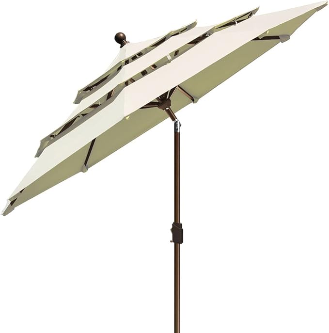EliteShade USA 10-Year-Non-Fading 9Ft 3 Tiers Market Umbrella Patio Umbrella Outdoor Table Umbrella with Ventilation, Natural