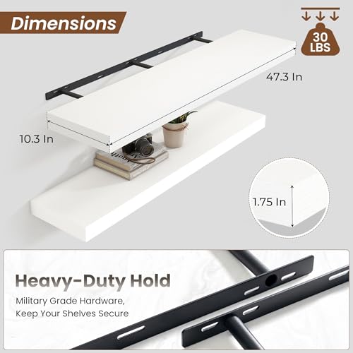 Floating Shelves 47.2" W x 10.3" D White Set of 2 (2 Count)
