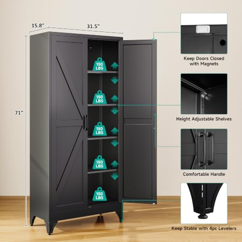 Pantry Storage Cabinets with 2 Doors and 5 Shelves