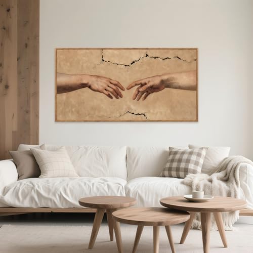 Hands of God Framed Canvas Wall Art 40x20 Inch
