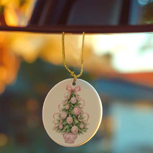 Pink Coquette Chinoiserie Christmas Tree Ceramic Ornament Gifts
