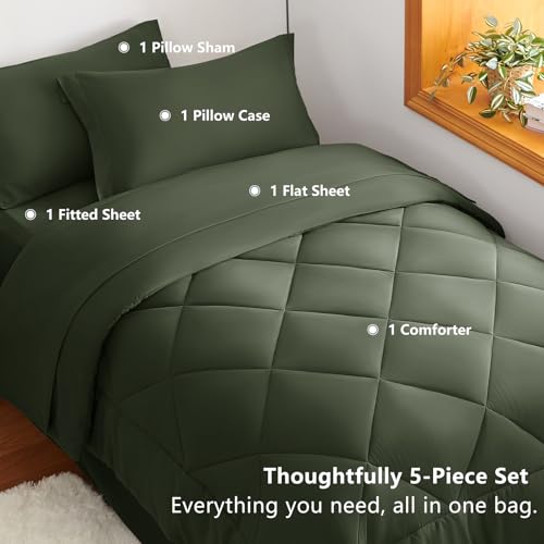 Twin XL Comforter Set Dark Green