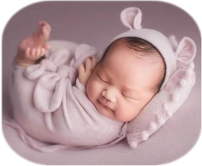 Vemonllas Newborn Baby Boy Girl Photography Props Bow Wrap, Posing Aid, Hat and Blanket Set of 4 Pcs