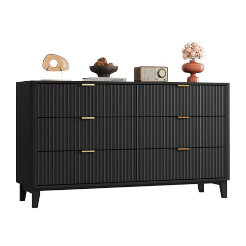 Fluted Dresser for Bedroom with 6 Drawers