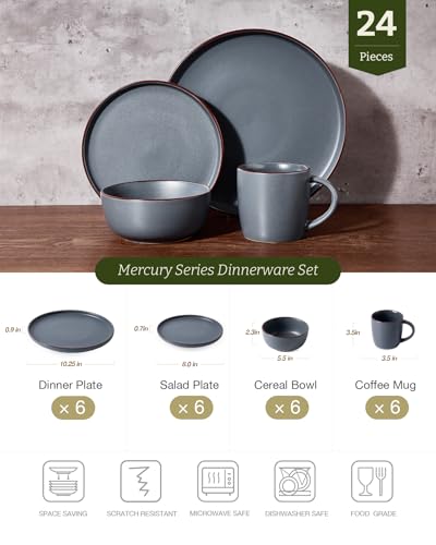 Mercury 24 Piece Stoneware Plates and Bowls