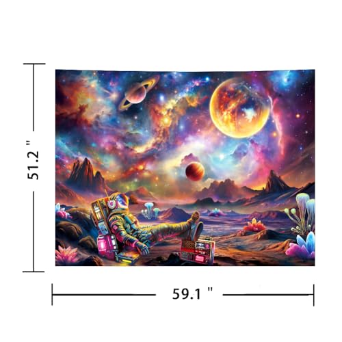Blacklight Astronaut Tapestry UV Reactive Galaxy Space Tapestry Glow in The Dark Trippy Universe Planet Tapestries Neon Starry Sky Wall Hanging Decor for Home