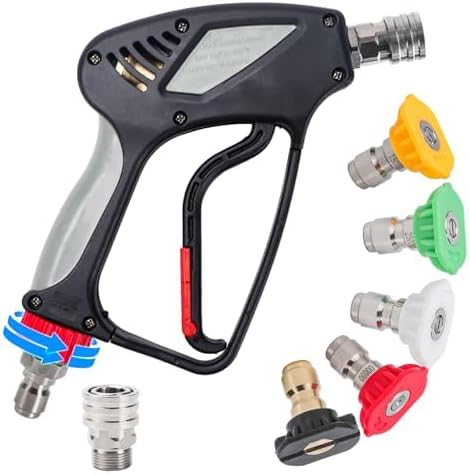 Pressure Washer Short Gun, 5000 PSI/10.5 GPM High Power Washer Spray Gun with 5 Nozzle Tips, 3/8'' Swivel Quick and M22-14mm Connect for Foam Cannon Car Wash