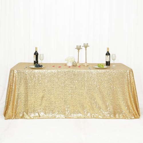 Sequin Tablecloth 60x102 Inch Light Gold for Wedding Party
