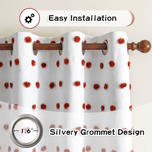 Blackout Boho Curtains for Bedroom 63 Inch Long Brick Red Pom Pom Curtains for Kids Room 100% Room Darkening Window Treatment 2 Layered Drapes Toddler Grommet 50W x 63L (2 Count)