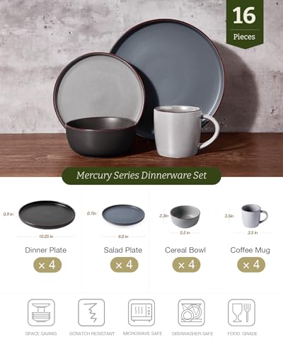 Mercury 16 Piece Stoneware Plates and Bowls