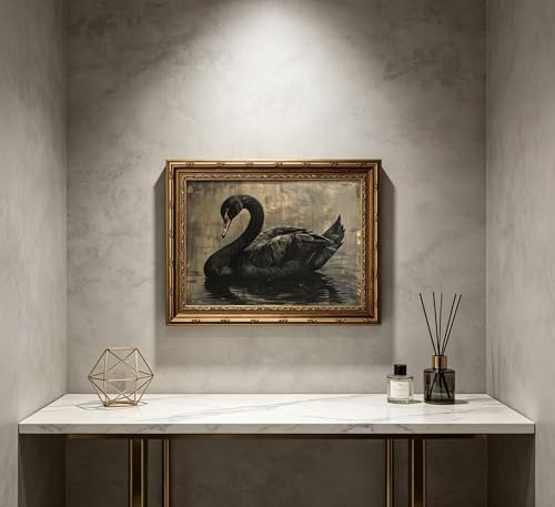Vintage Gold Framed Black Swan Wall Art
