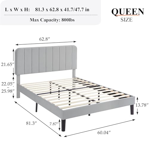 Queen Size Bed Frame with Upholstered Headboard