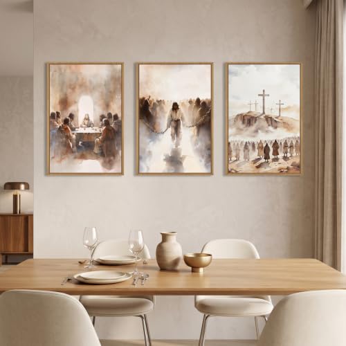 Large Jesus Neutral Framed Canvas Wall Art Set