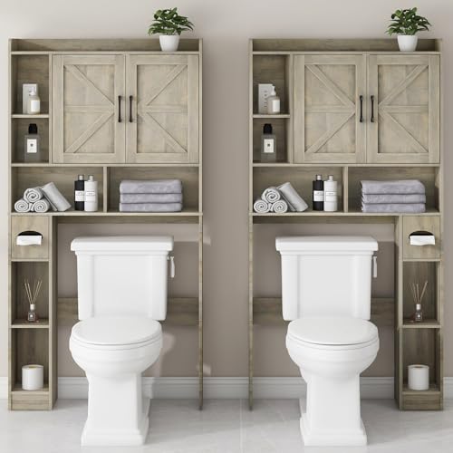 Over The Toilet Storage Cabinet with 2 Barn Doors