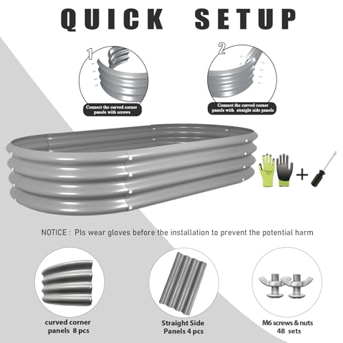 4 Pack 4x2x1FT Galvanized Raised Garden Bed Kit Oval Metal Ground Planter Box Outdoor Bottomless Planter Raised Beds for Vegetables Flowers Herbs Fruits (4 Count)