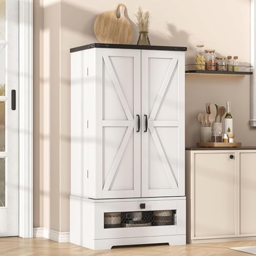 Farmhouse Pantry Cabinet with Barn Door & Adjustable Shelves
