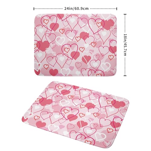 Valentines Day Dish Drying Mat for Kitchen Pink Hearts Absorbent Reversible Microfiber Kitchen Countertop Protector Dishes Pad Large 18x24 inch
