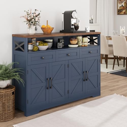 Farmhouse Buffet Cabinet with Drawers & Open Shelf