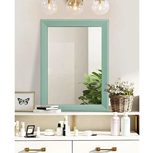 Wood Framed Mirror Rectangle Modern Farmhouse Wall Mirrors Decor Large 28"x20" for Bedroom Living Room Bathroom Dressing Room Green