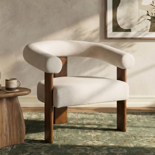 Barrel Accent Chairs Set of 2 with Armrests and Walnut Wood Legs (2 Count)