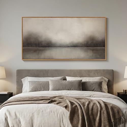 Large Framed Neutal Abstract Landscape Wall Art for Living Room