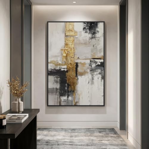 Extra Large Framed Black White Gold Abstract Wall Art