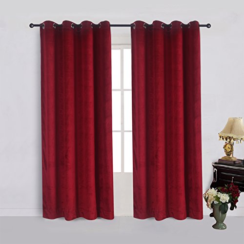 Set of 2 Classic Blackout Velvet Curtains Panels Home Theater Grommet Drapes Eyelet 52Wx84L (2 Count)