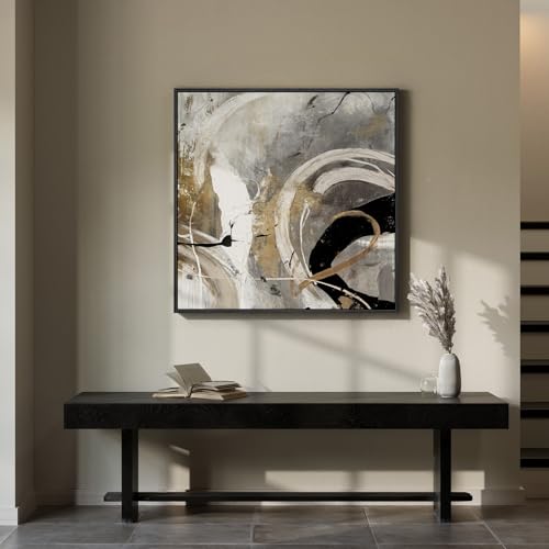 Framed Neutral Gray Black Abstract Wall Art Decor for Living Room