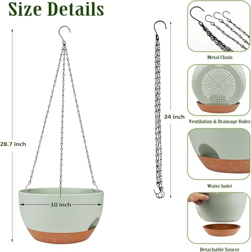 2 Pack 10 Inch Self Watering Hanging Planter for Indoor Outdoor Plants (2 Count)