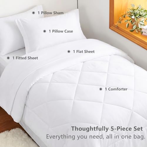Twin XL Comforter Set with Sheets White