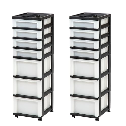 2 Pack 7 Drawer Plastic Storage Rolling Organizer Cart with Caster Wheels for Laundry Room (2 Count)