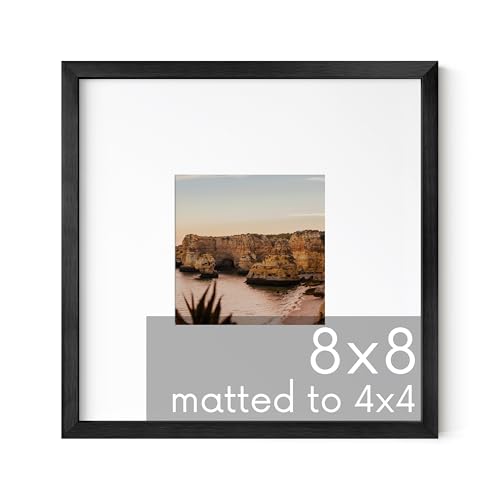 8x8 Black Metal Picture Frame Matted to 4x4