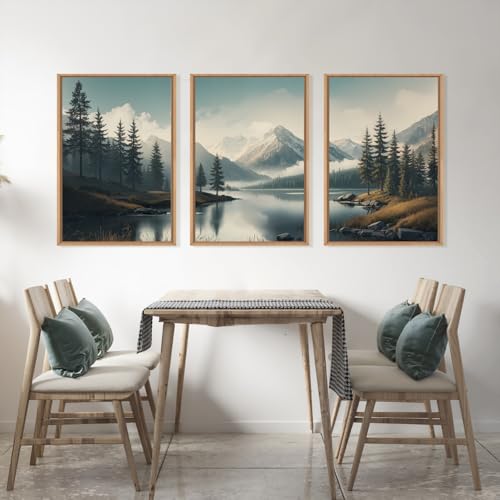 Large Mountain Misty Forest Framed Canvas Wall Art