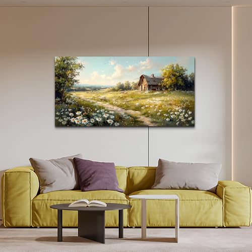 Canvas Wall Art For Living Room Farmhouse Wall Decor For Bedroom Office Wall Decoration Vintage Country Field Landscape Painting Framed Prints Pictures Artwork Room Home Decor 20"x40"