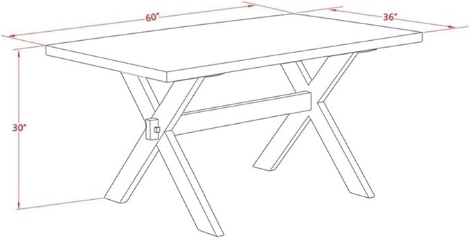 East West Furniture X626VE650-6 6 Piece Dining Set Contains a Rectangle Dining Room Table with X-Legs and 4 Dark Gotham Linen Fabric Parson Chairs with a Bench, 36x60 Inch, Multi-Color