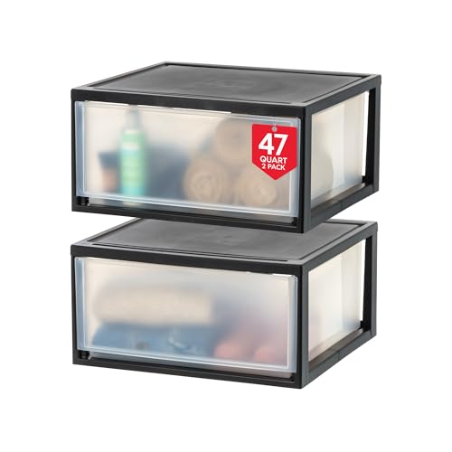 2-Pack, 47 Qt. Extra Large Stacking Drawer Organizer, Black (2 Count)