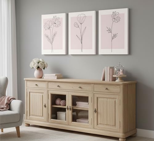 3 Pcs Minimalism Pink Floral Botanical Canvas Wall Art 12X16in (3 Count)
